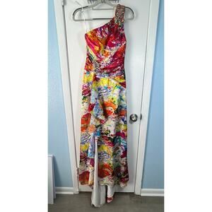 Night Moves Formal Dress Size 2 Rainbow Watercolor Rhinestones Prom Hoco